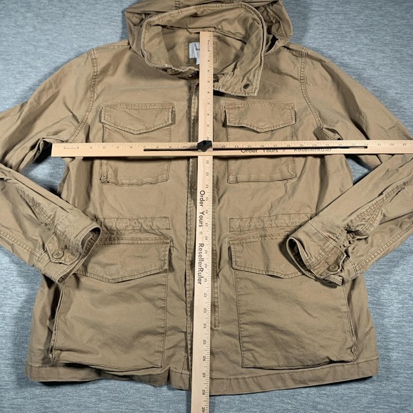 Old Navy Jacket Mens XL Tan Hooded Utility Cotton Blend Zip Front Cargo Pockets - Picture 6 of 13
